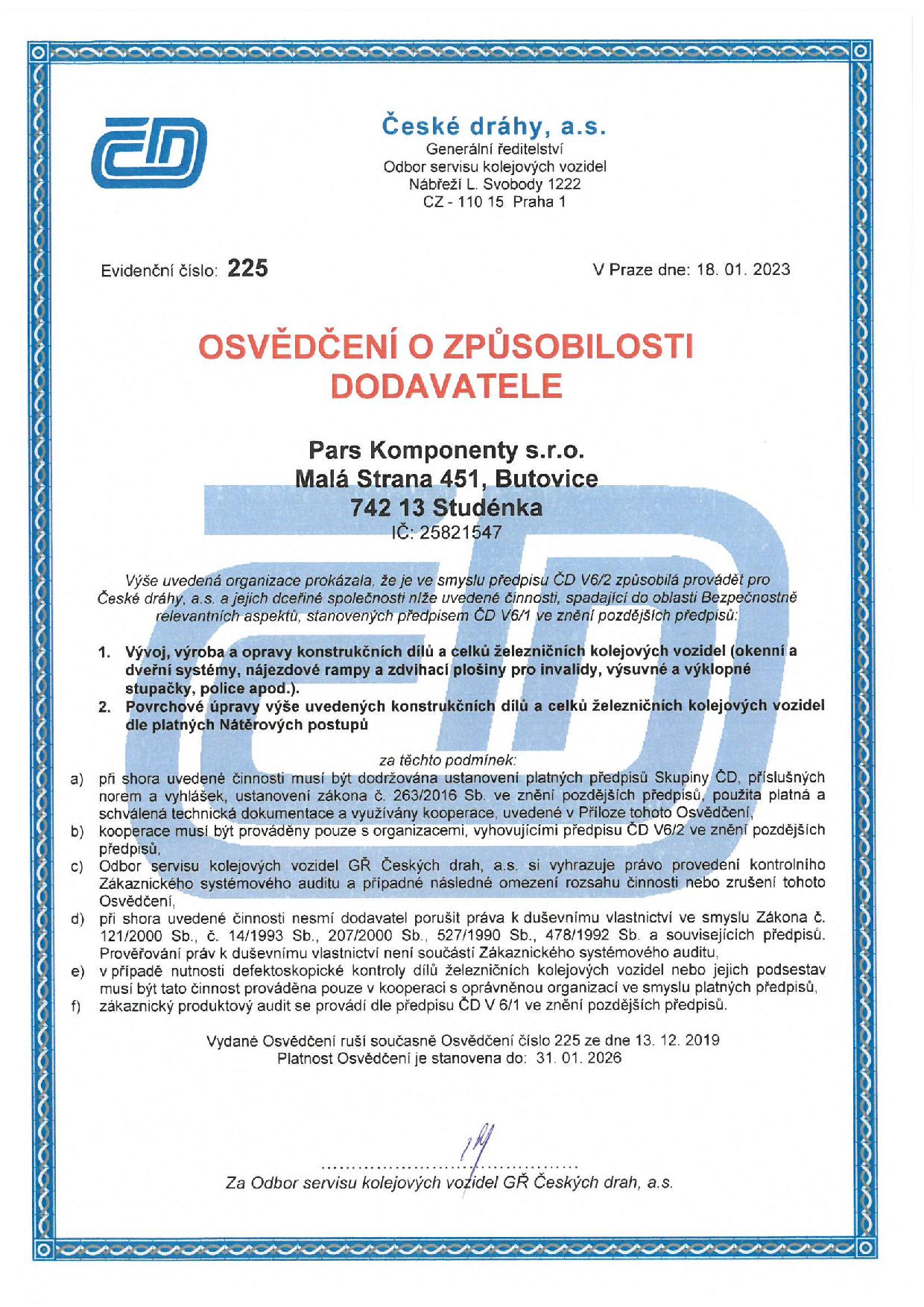 ČD certificate